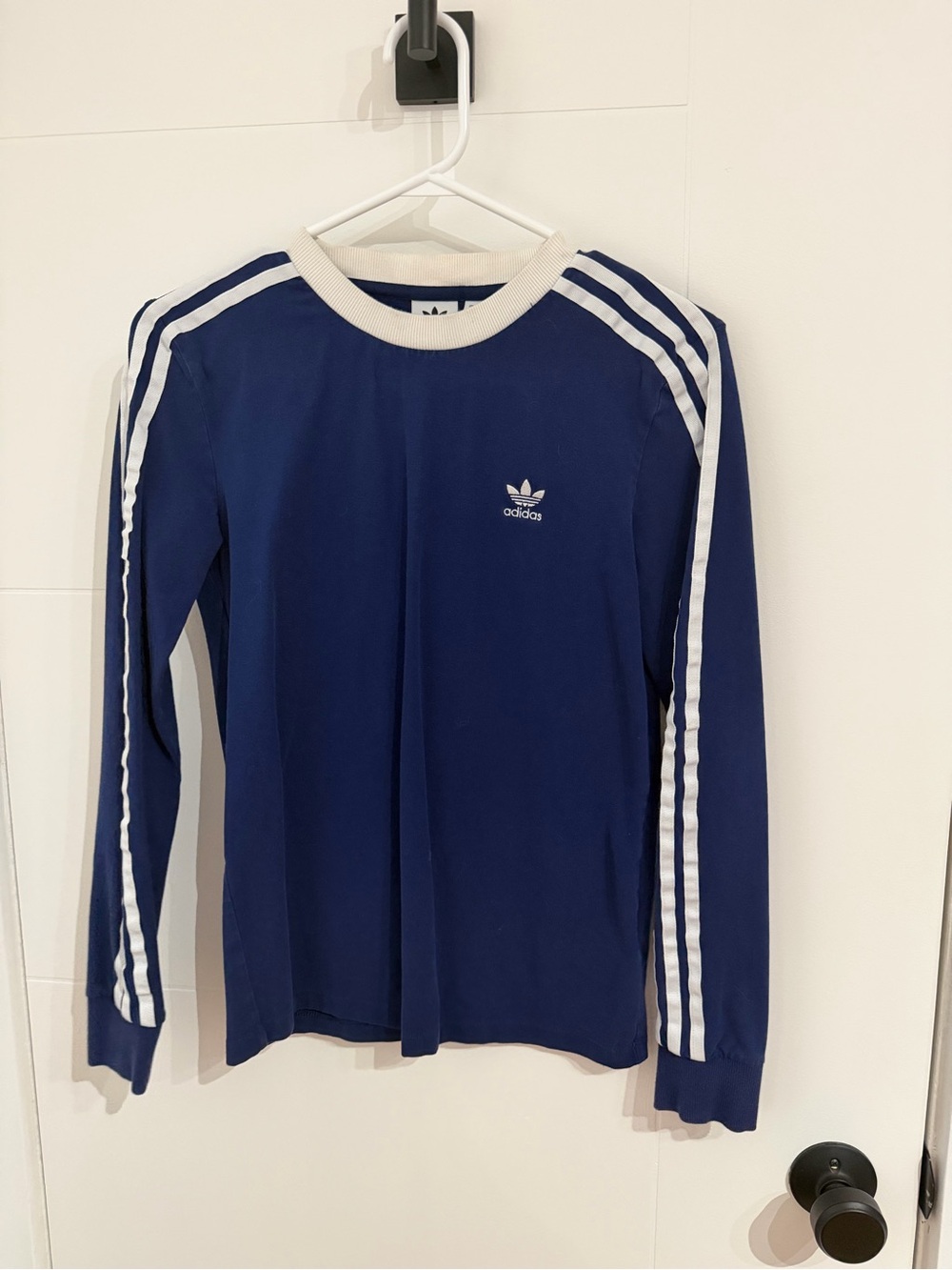 Adidas Navy Long-Sleeve Tee with White Stripes